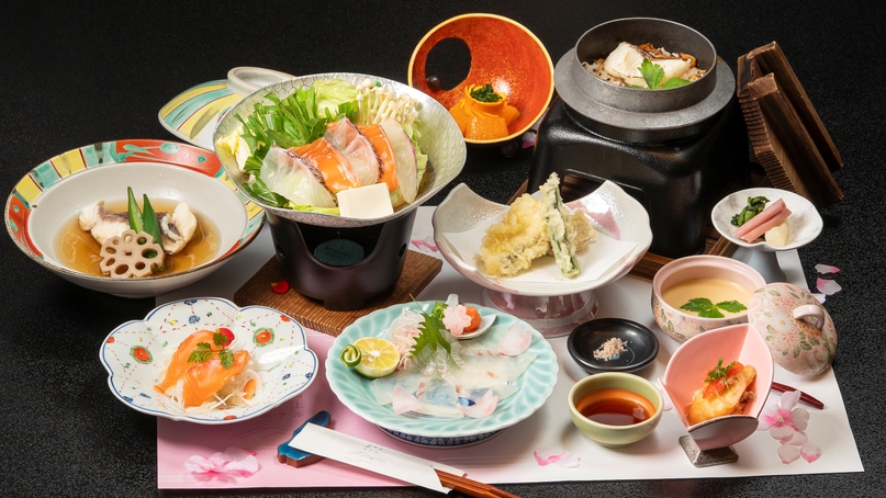 *【夕食（一例）】サクラマス×鳴門鯛会席