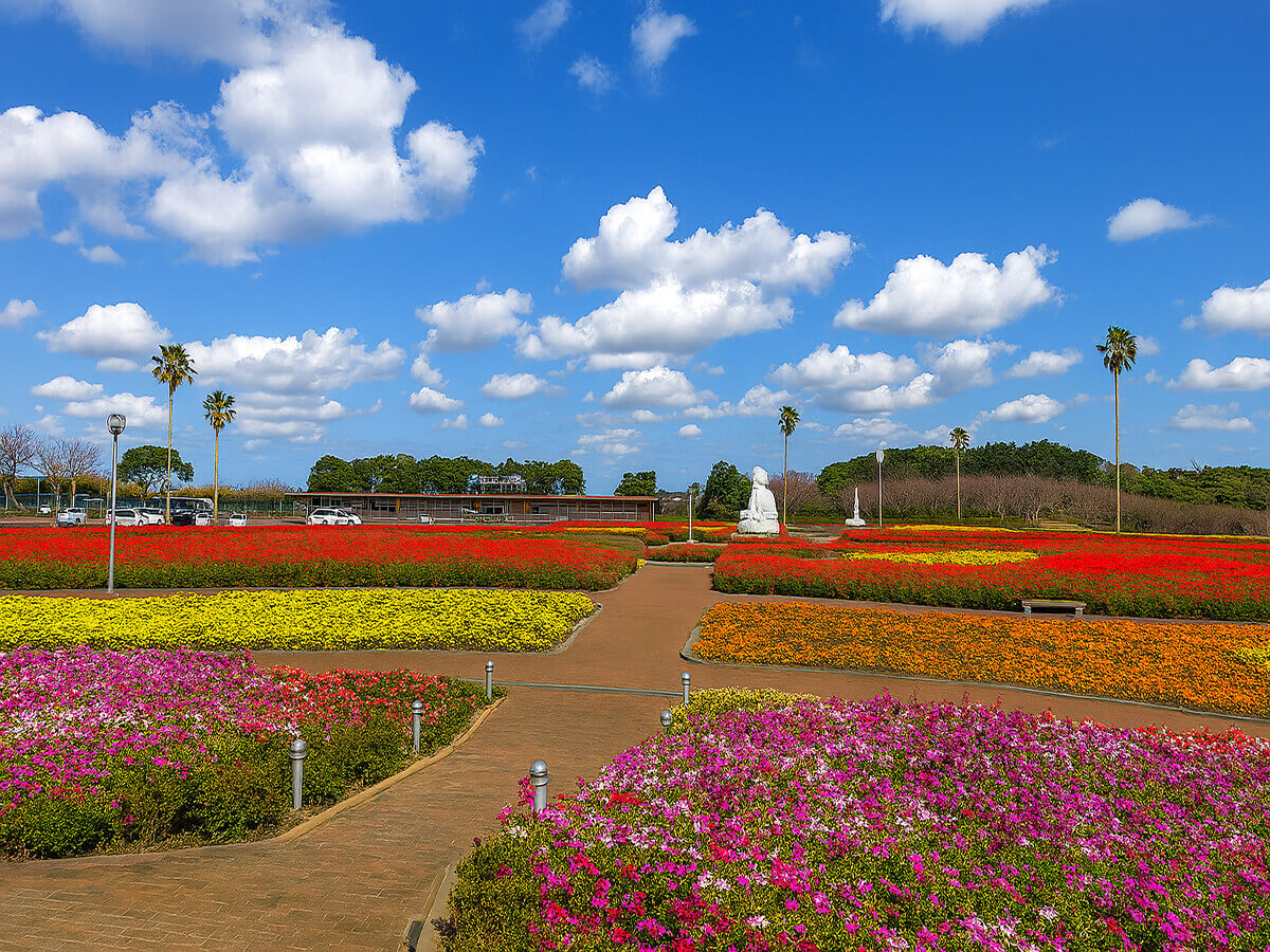 【有明の森フラワー公園】四季の花々に可愛い動物たち、ふるさと物産館も