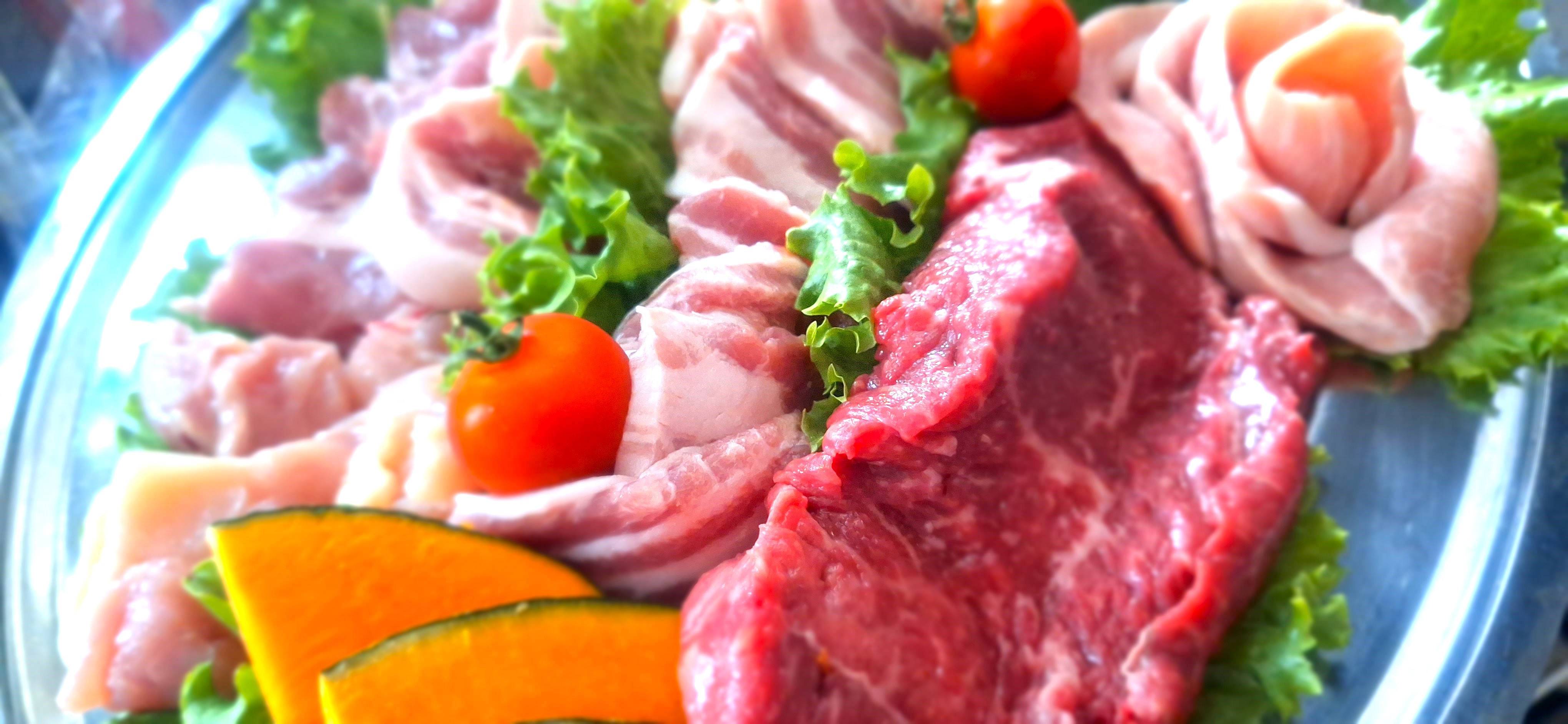 BBQセット／ボリュームある県産牛ステーキ、お肉は全て県内産にこだわっている