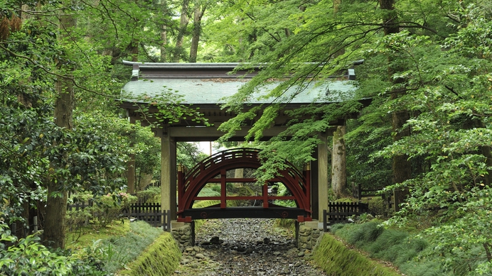 『彌彦神社』一の鳥居を入ってすぐ左側に、神様しか通れないとされている橋「玉の橋」