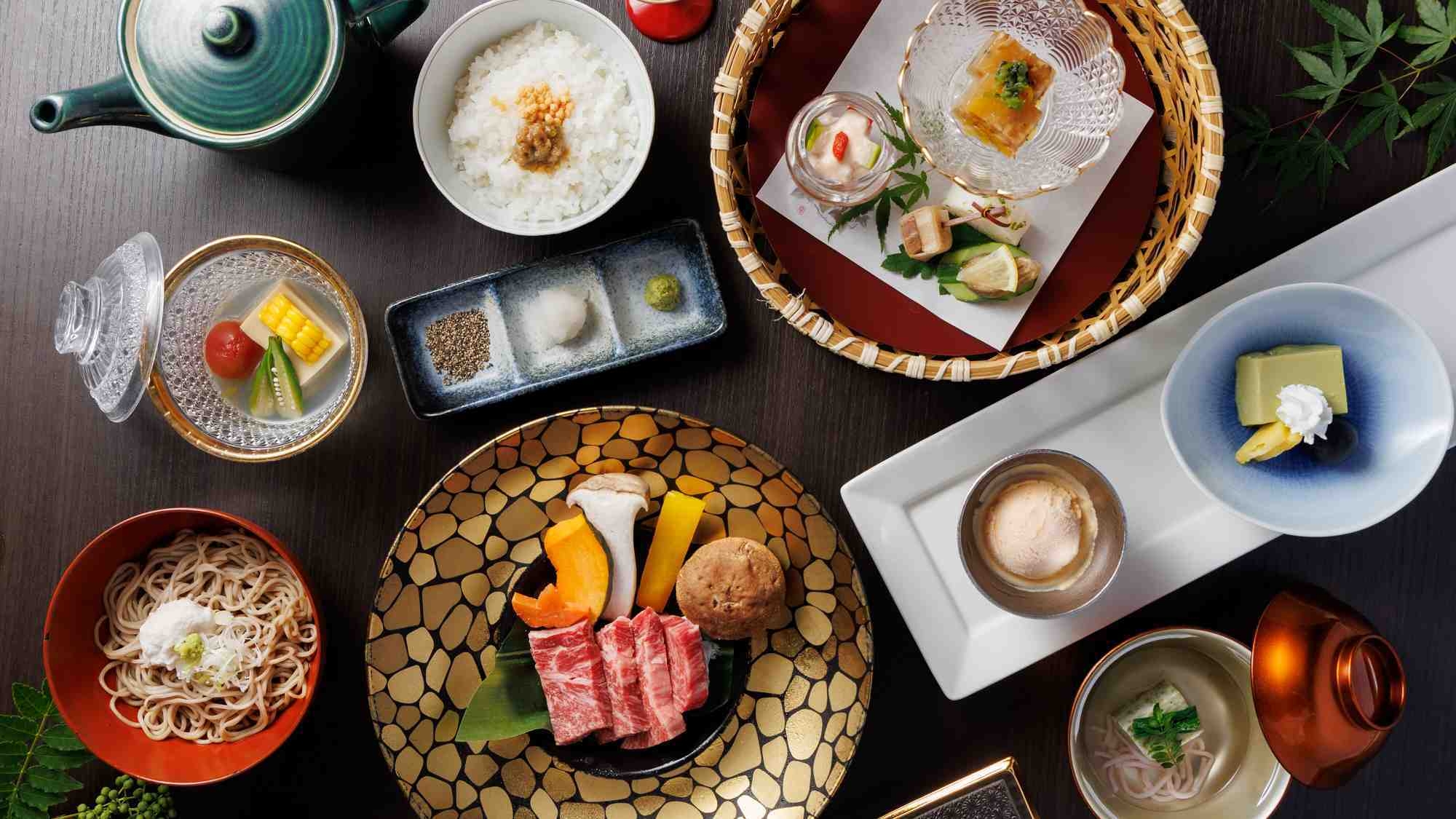 【グレードアップ】信州プレミアム牛をステーキで味わう、科野会席／個室食