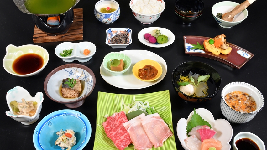 【基本茶会席】佐賀の旬×和楽特選牛×金星佐賀豚・嬉野茶しゃぶしゃぶ◆茶と旬の素材を味わう