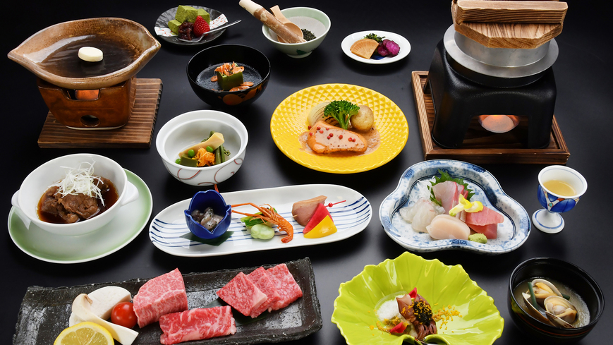 【佐賀牛満喫茶会席／春】佐賀牛食べ比べと佐賀の旬をご堪能いただきます。　※一例