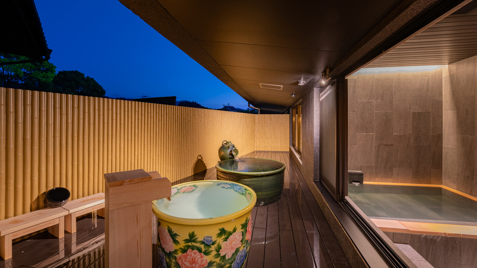 【モダン・スイート新月-shingetsu- 】2つの露天風呂　1つは有田焼金龍窯の湯呑風呂