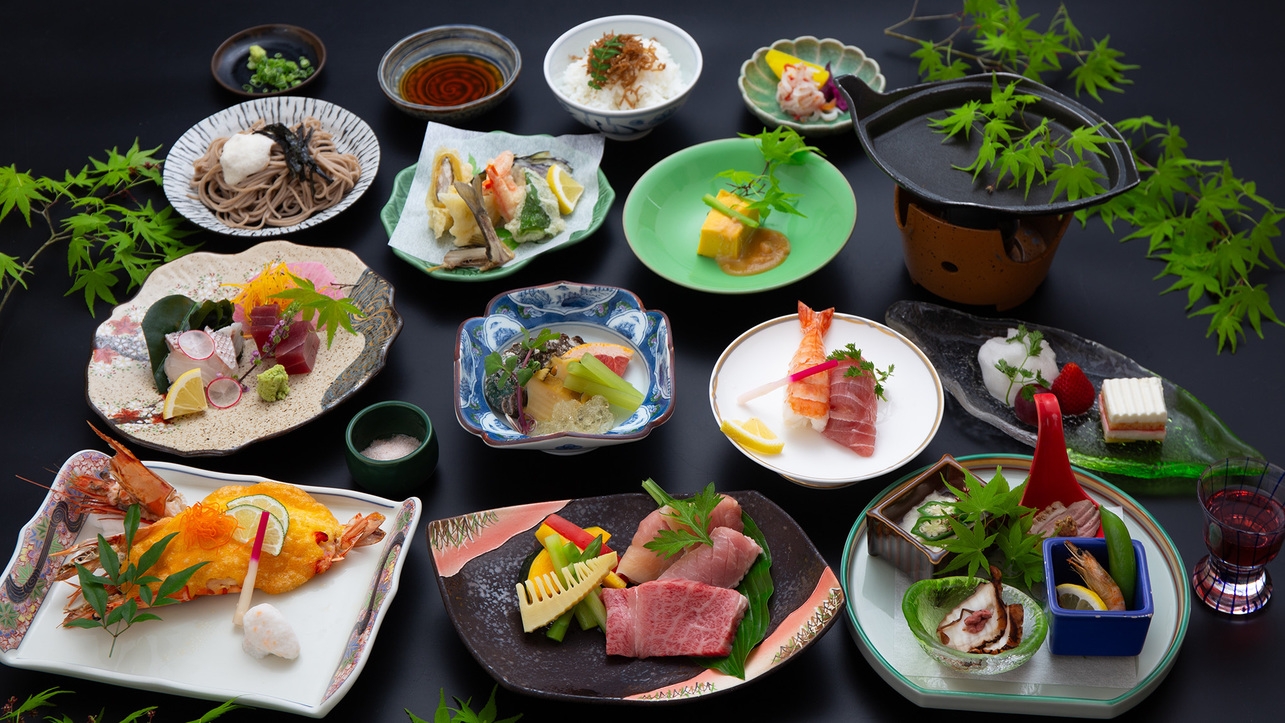 【普段よりちょっぴり贅沢に♪】阿波牛・アワビ・鮎天ぷら等〜厳選食材と季節の美味を愉しむ〜秘境特撰会席