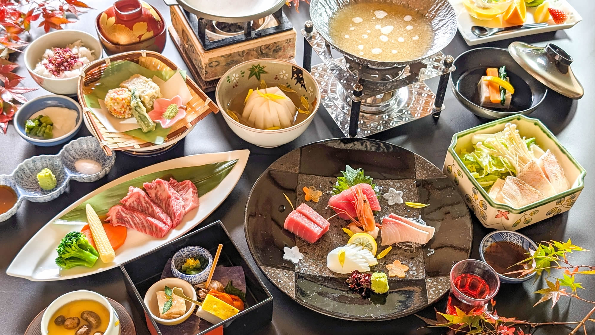 【秋】＜こだわり懐石〜花紀行＞「飛騨牛」「甘鯛」「松茸真丈」「牛蒡餅天婦羅」秋の贅沢を味わう
