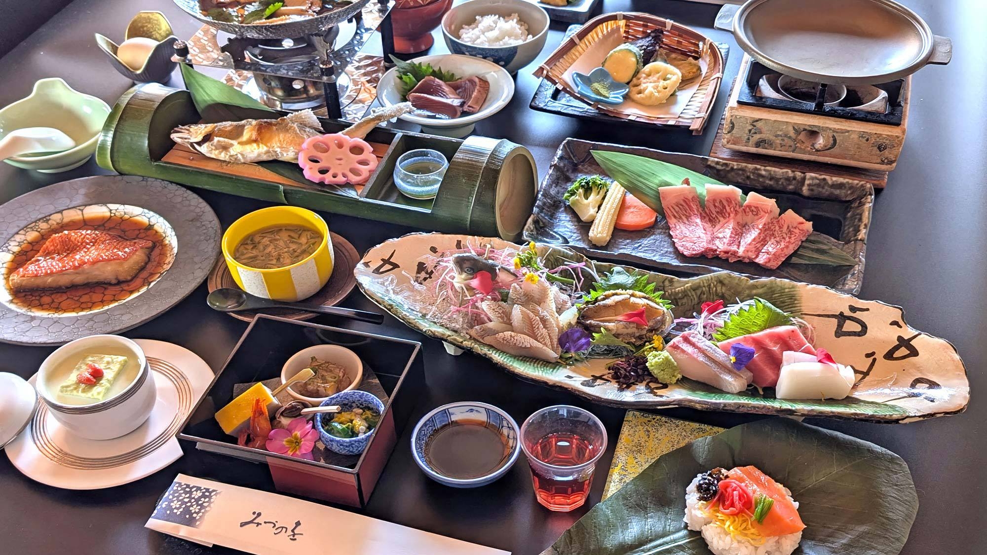 【夏】＜贅沢と匠を味わう会席〜白帝＞ 「飛騨牛」「金目鯛煮つけ」「活き鮎姿造り」など全14品