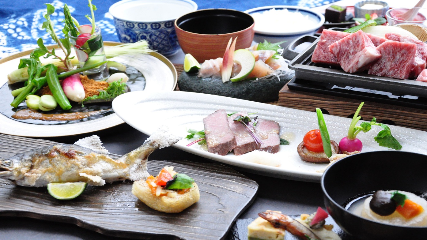 ★「あまごの昆布じめ」＆「徳島県産黒毛和牛鉄板焼き」付グルメプラン料理内容