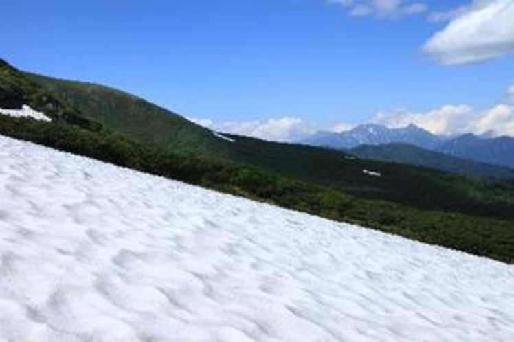初夏の雪の乗鞍岳と穂高連峰