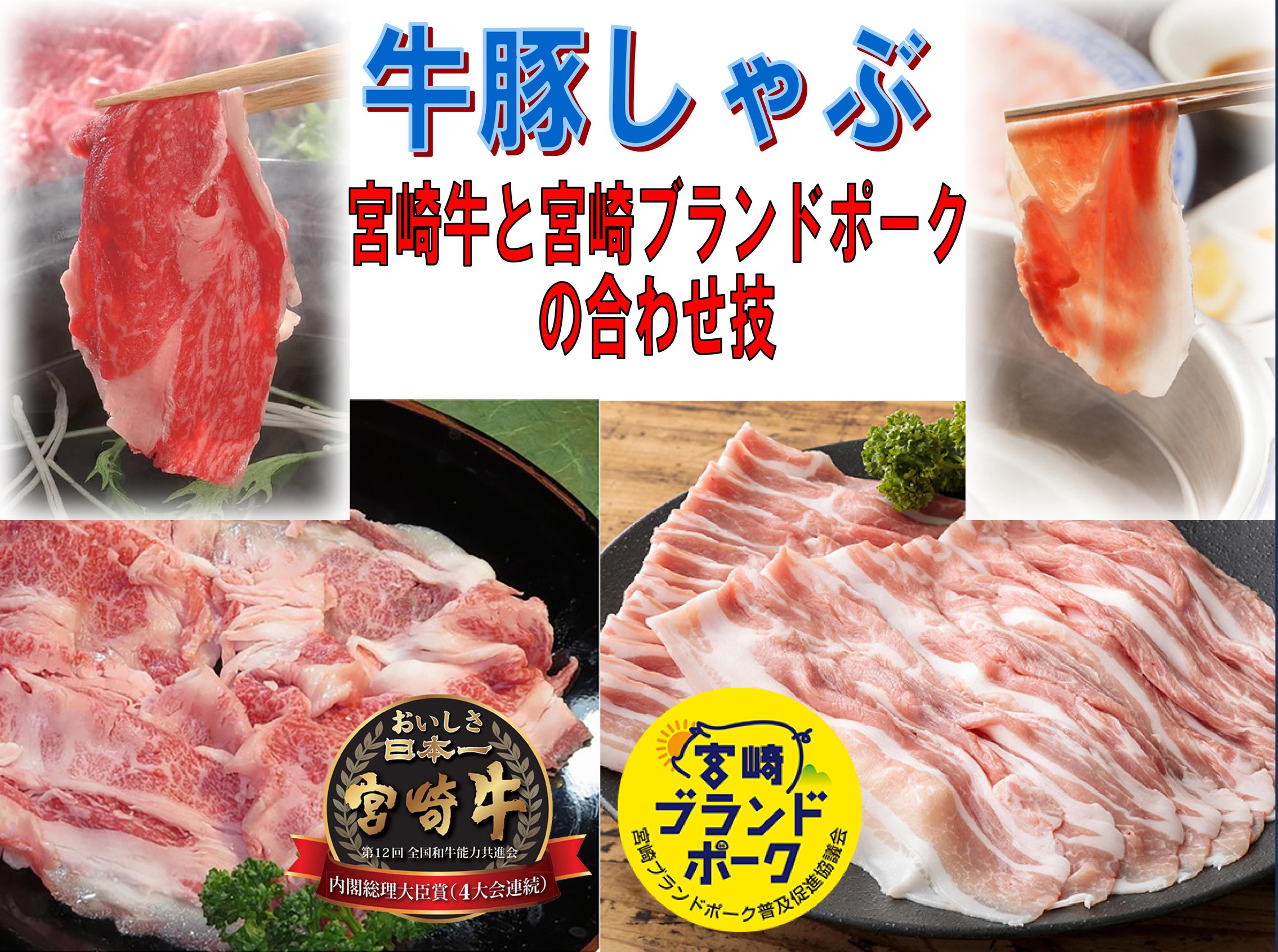 【楽天スーパーSALE】5％OFF【2食付】宮崎牛と宮崎ブランドポークの『牛豚しゃぶ』で宮崎制覇！