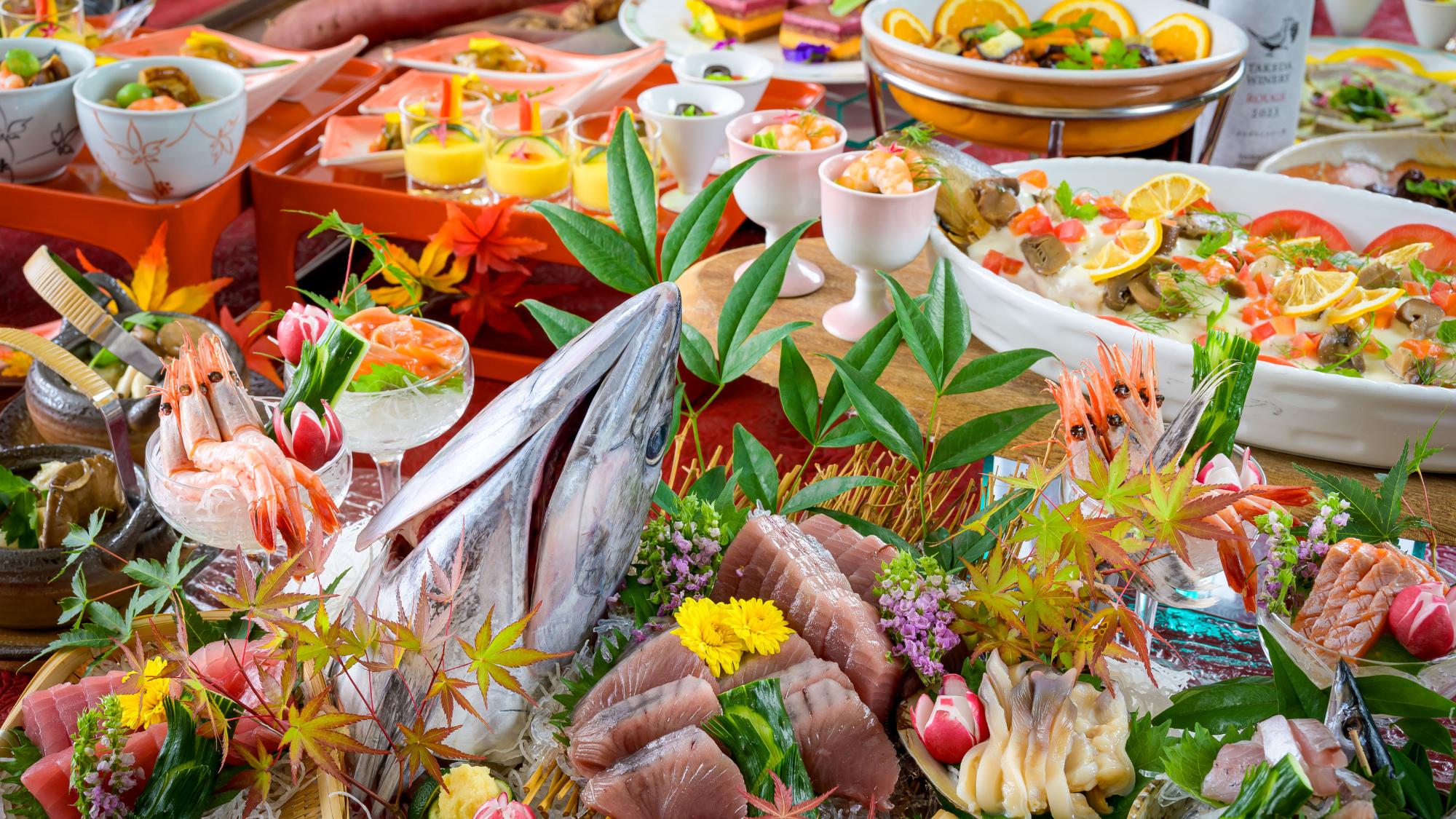 秋の収穫祭バイキング～山形の郷土料理をはじめ、旬のこだわり料理が並びます。
