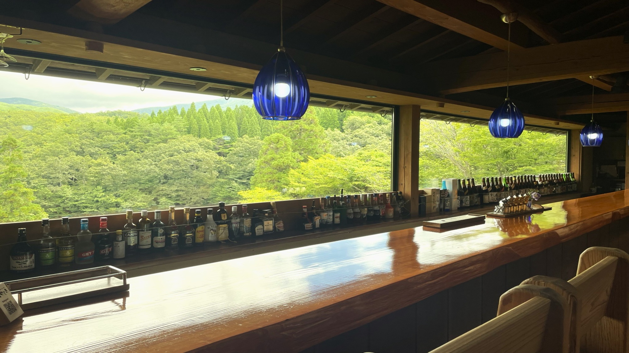 宿泊者専用のラウンジバーから見る新緑