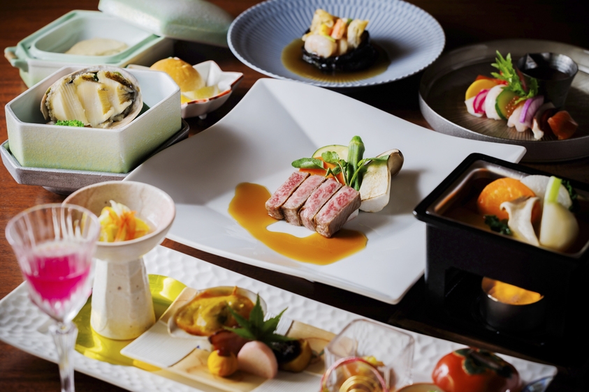 【山形牛ステーキ】個室会食｜県産グラスワイン付・和洋の味わいを愉しむ上質会席