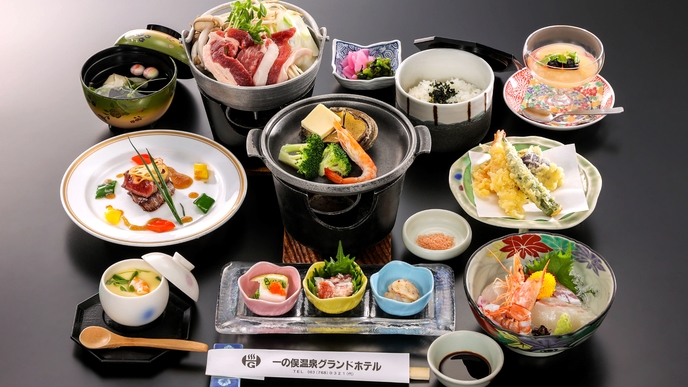【部屋食】地魚・鮑・ふく・和牛ステーキと選べる鍋を満喫！グレードアップ会席・紫プラン（2食付）