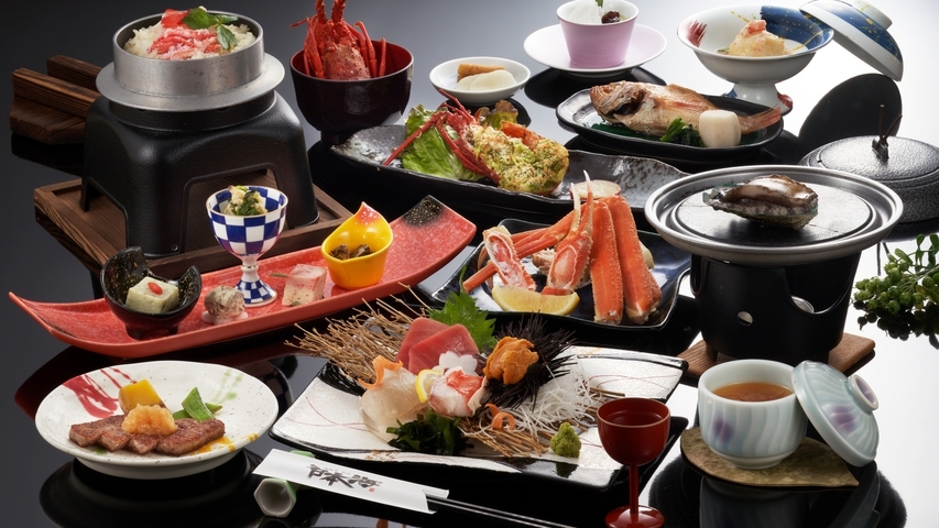 【楽天月末セール】潮/うしおの膳12品（夕朝食付）蟹×鮑×牛×のどぐろ×雲丹など内容ボリューム充実！