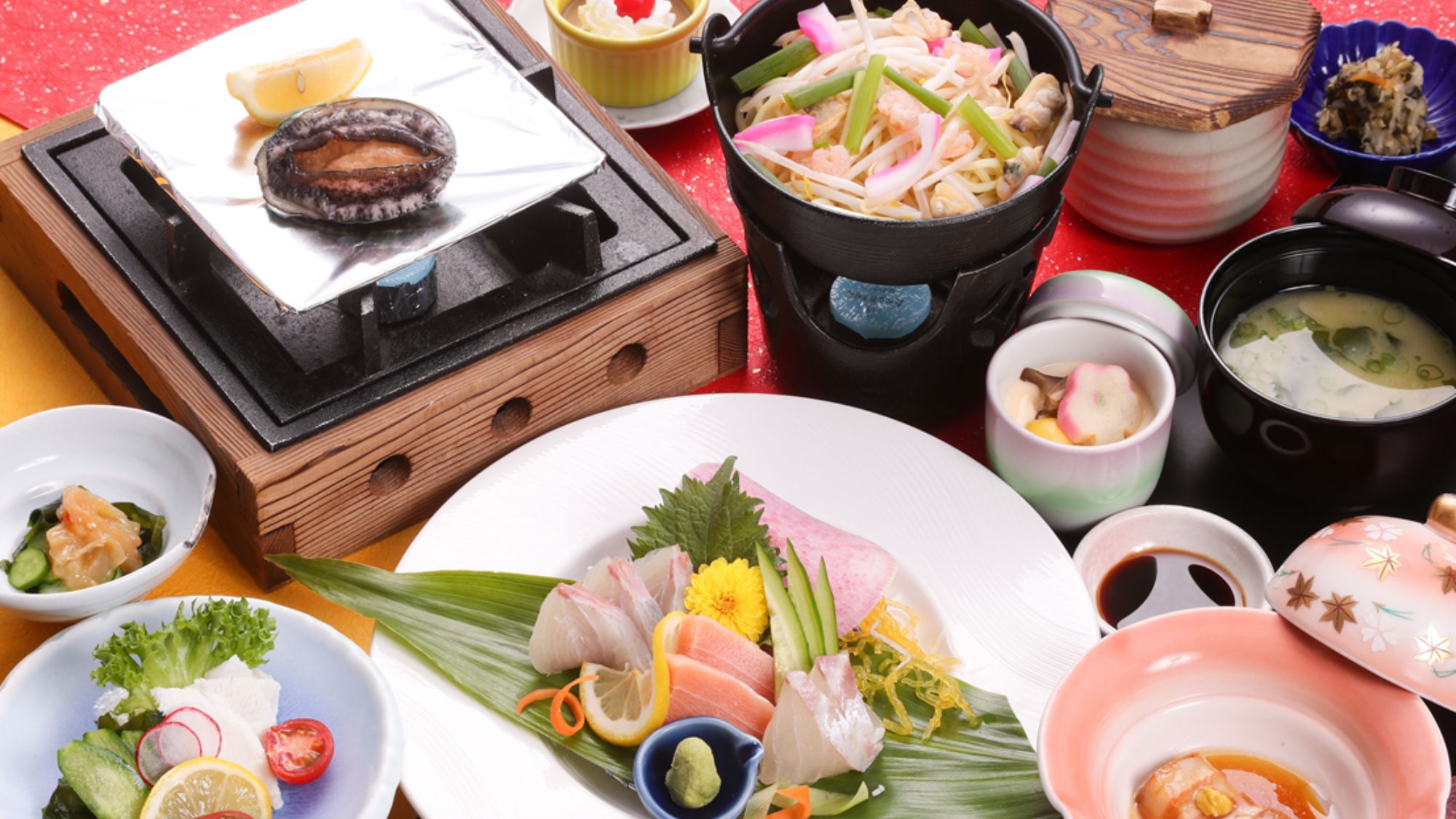 ★【鮑の踊り焼き付会席】鮑の踊り焼き・長崎名物豚の角煮・長崎ちゃんぽん鍋｜駐車場無料＜２食付＞