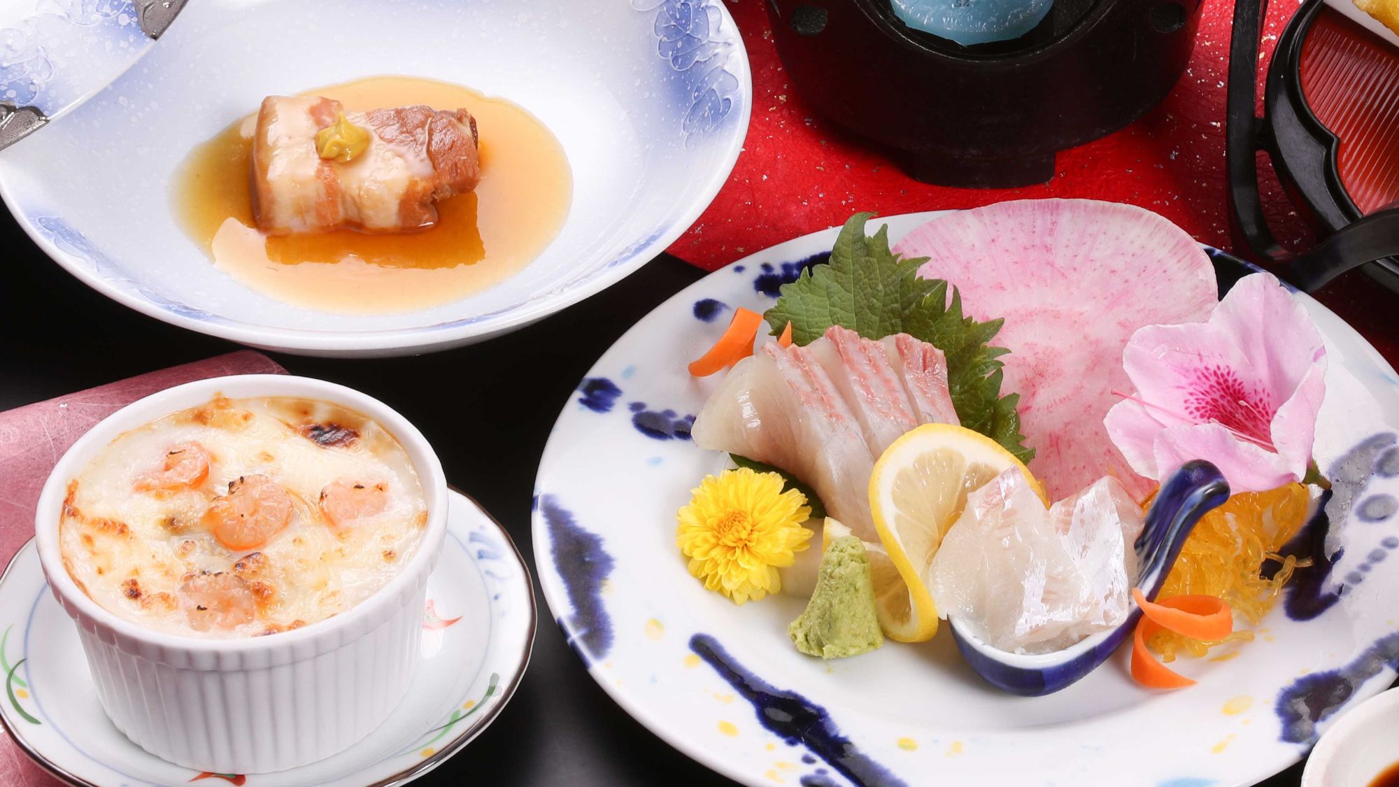 【スタンダード会席】シーフードグラタン・長崎ちゃんぽん鍋・長崎名物豚の角煮