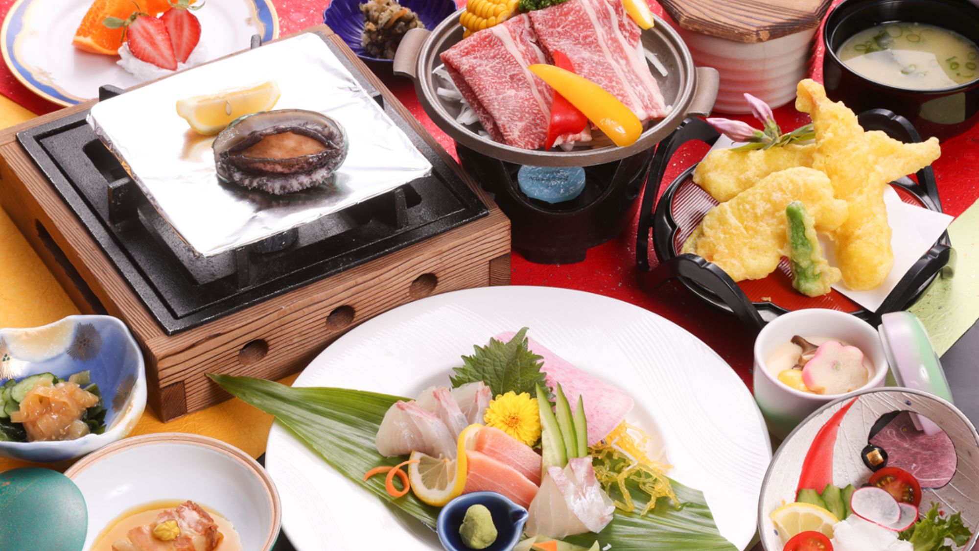 【Wグルメ会席】長崎牛レモン陶板焼き＆鮑の踊り焼き付会席