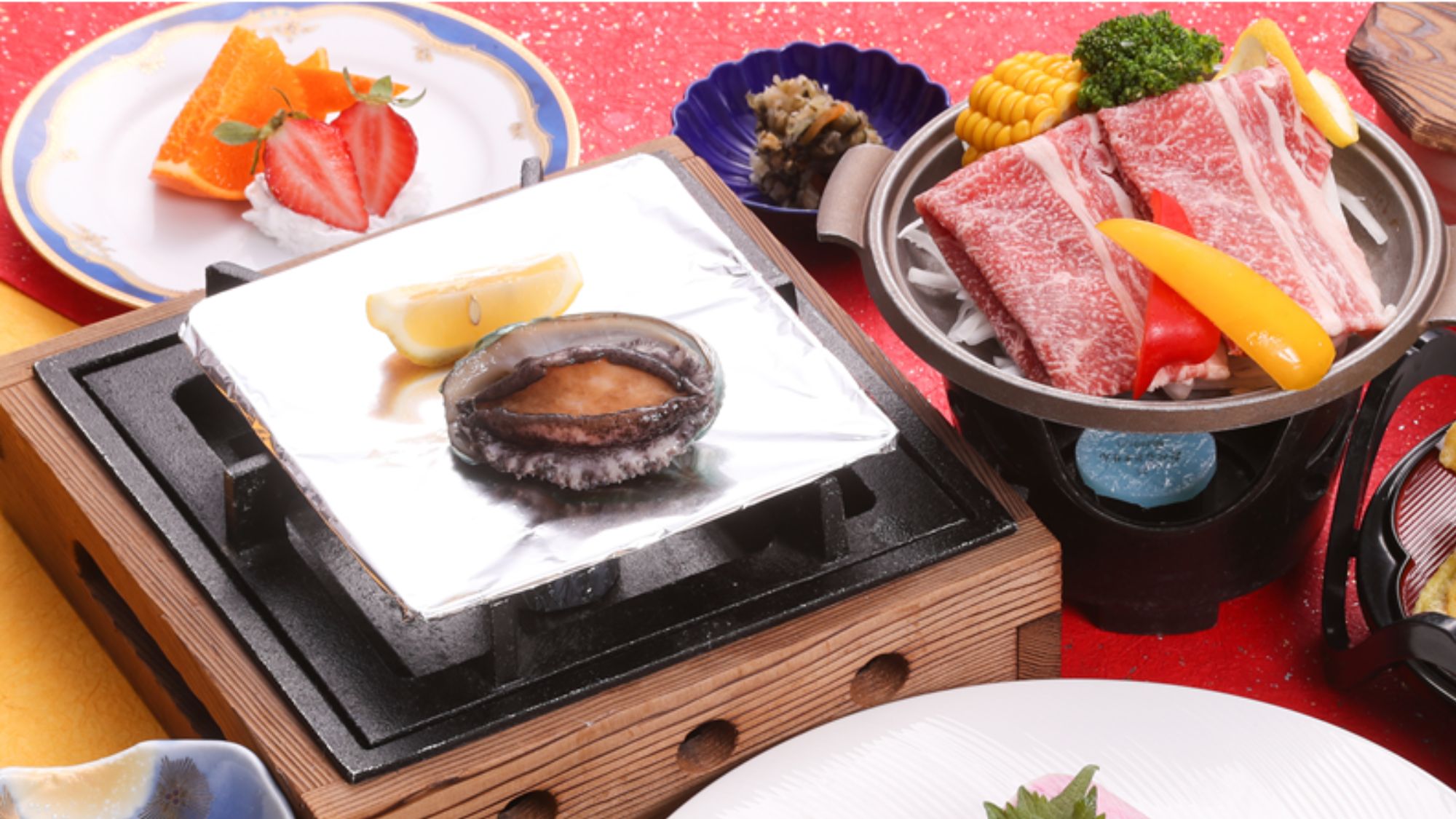 【Wグルメ会席】長崎牛レモン陶板焼き＆鮑の踊り焼き付会席