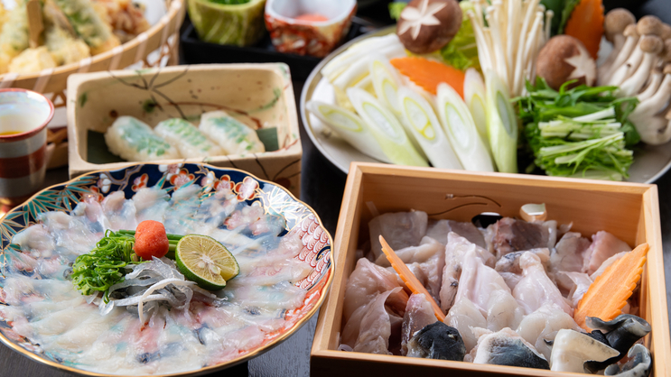 ◆冬季限定！河豚づくし会席◆旬の食材を味わう♪目の前で揚げる天ぷら付き！