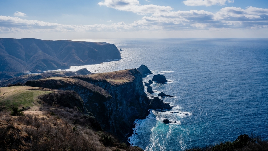 大断崖・奇岩がそそり立ち、大自然の造形美に圧倒される国賀海岸