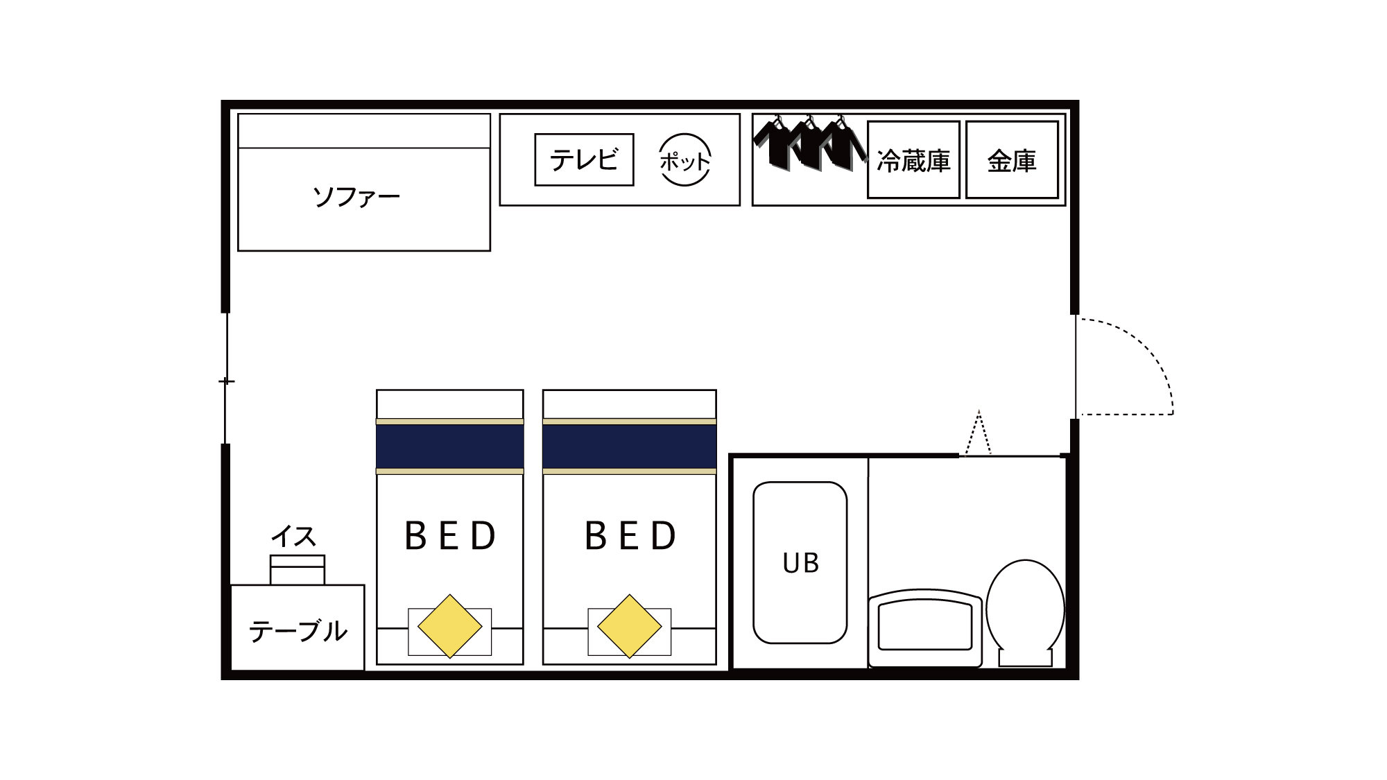 〈客室〉洋室ツインルーム間取り