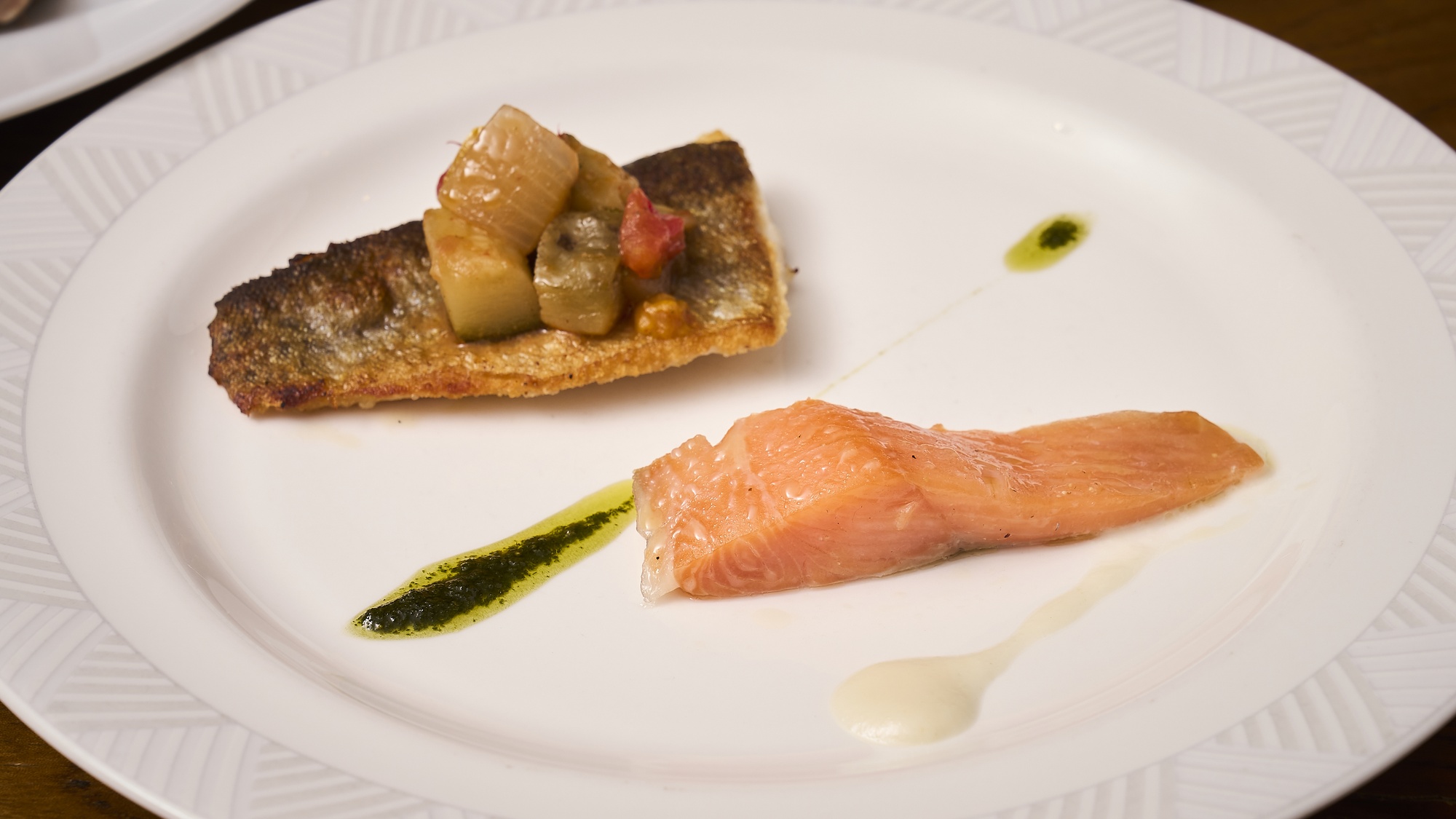 ・【シェホシノフレンチディナー一例・魚料理】日光サーモンのティエド　サラダ仕立て　等