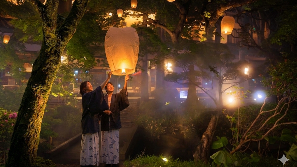 【＜2食付＞夏の日本庭園で過ごす夜】“ぼやぁ”としたランタンの灯〜祈りを込めて夜空に