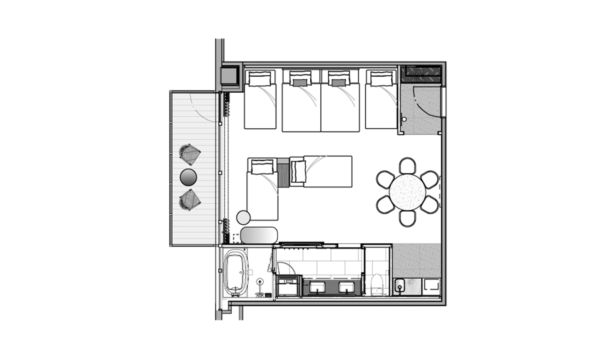 オリエンタル グランド レジデンス 平面図(52㎡/120㎝×206cm)6名利用時