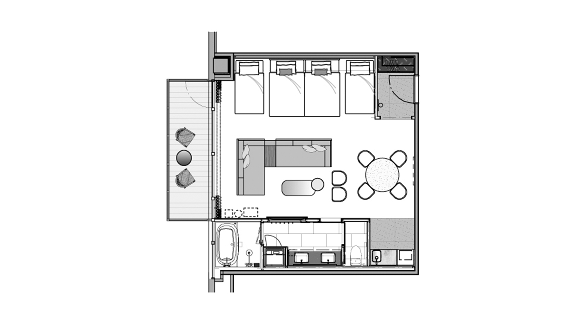 オリエンタル グランド レジデンス 平面図(52㎡/120㎝×206cm)4名利用時