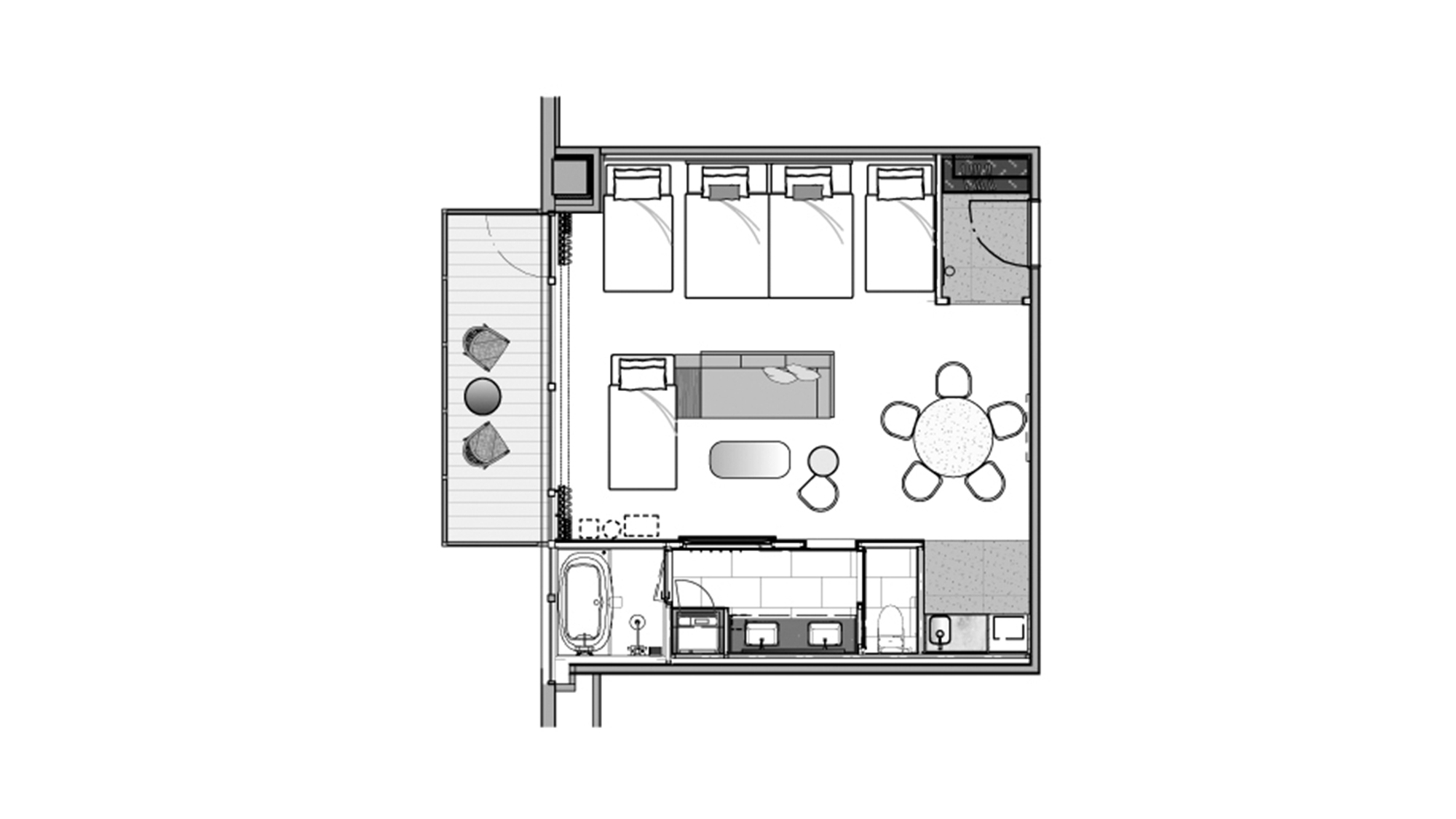 オリエンタル　グランド　レジデンス　平面図（52㎡/120㎝&times;206cm）5名利用時