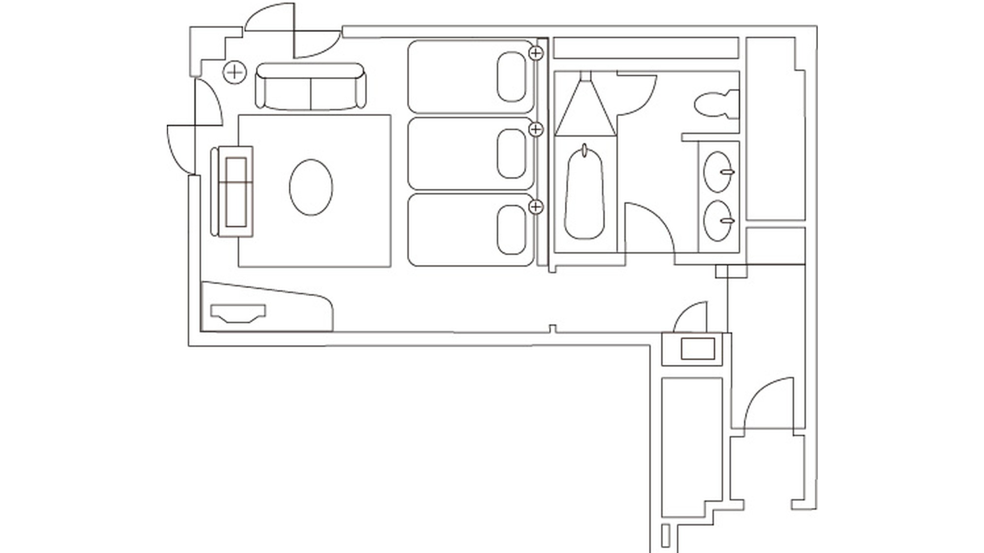 プレミアコーナートリプル 平面図（44㎡/100㎝&times;200㎝）