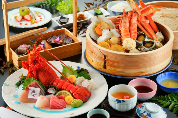 【10％OFF】【楽天スーパーSALE】＜極＞蟹・さざえの「豪快地獄蒸し」 ＆ 伊勢海老★食の癒し旅