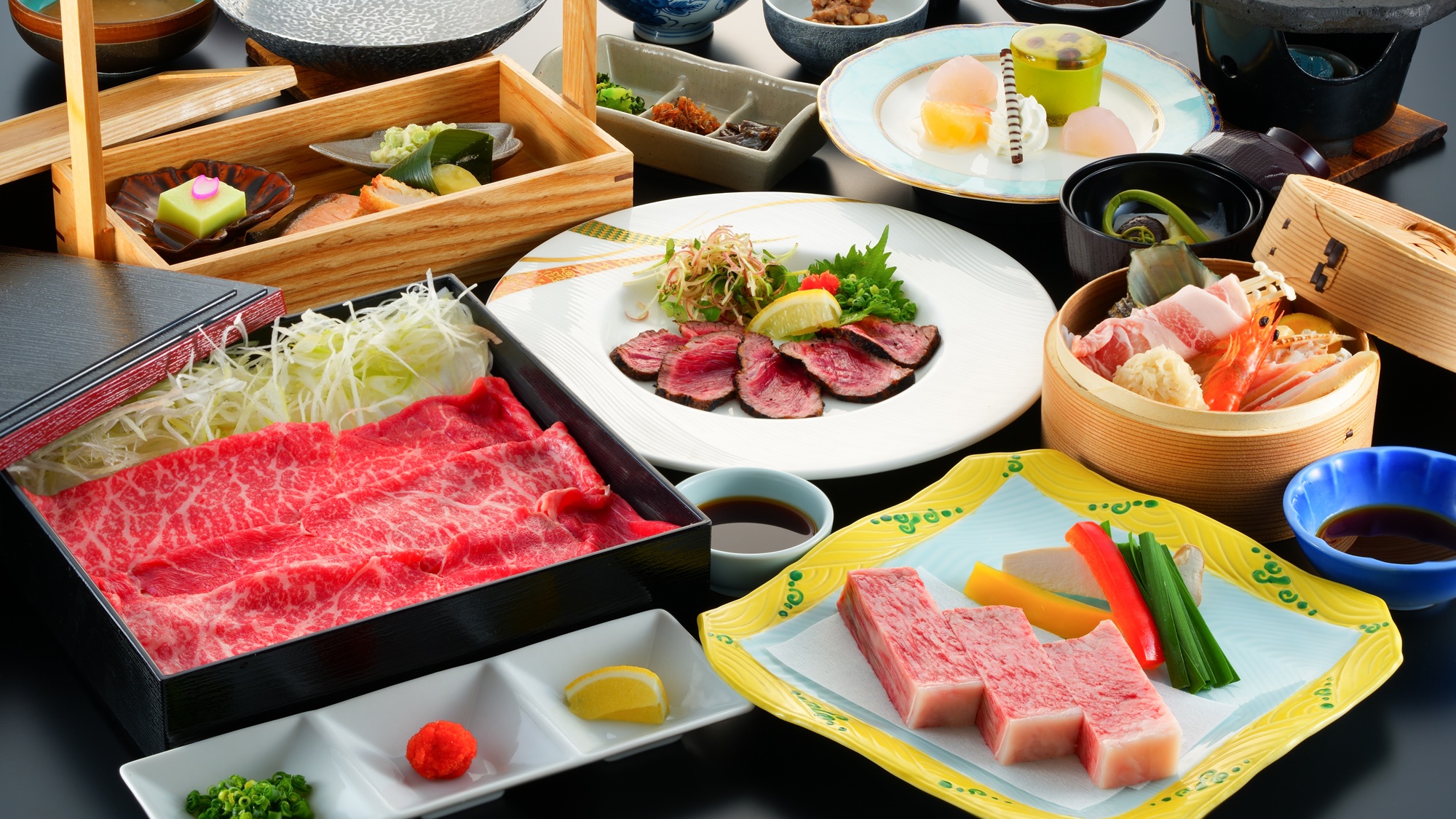 お肉好き必見！A4等級以上のおおいた和牛を使用した「おおいた和牛三昧会席」です。