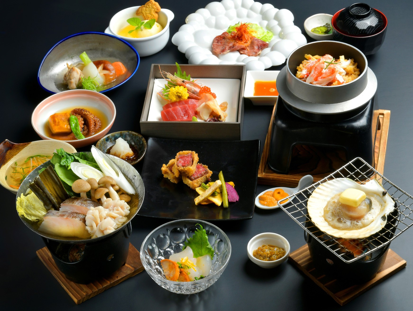 【最上級】夕映（ゆうばえ）ロイヤルコース/旬のいいとこどり地元和牛とウニかけ蟹釜飯膳3/31