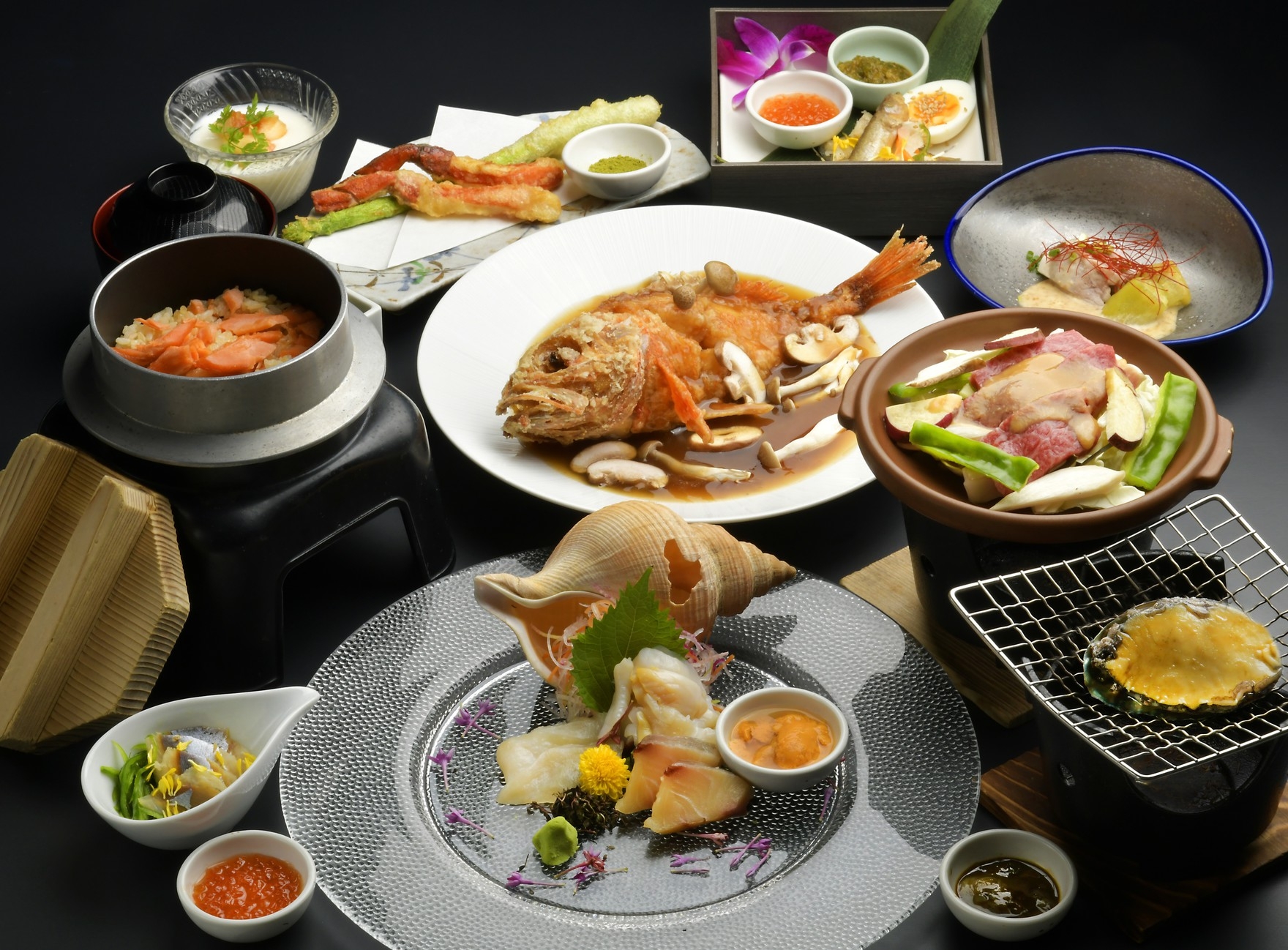 【最上級】こぶ黒牛のひだか焼＆活鮑網焼き・活締めブリ・松川の日高海鮮コース◆〆は鮭親子釜飯1/31迄