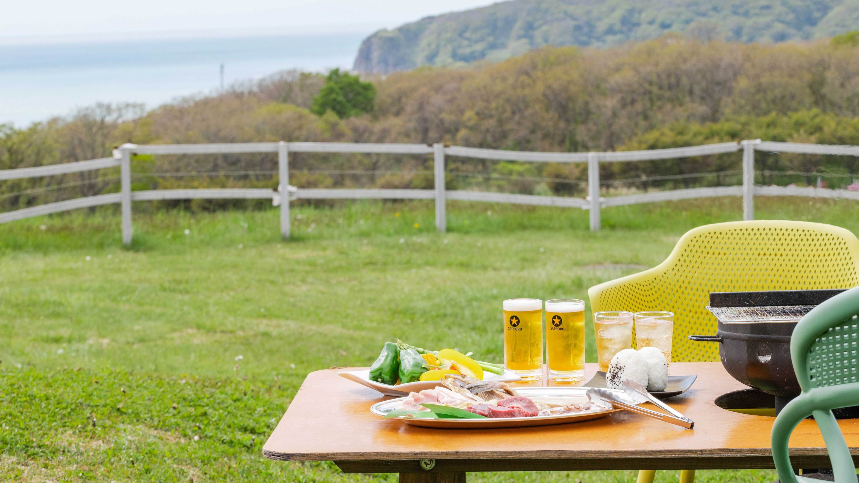 【BBQ】海を望むテラス席で絶景BBQ♪グレードアップメニュー＜ALL日高産食材BBQ＞飲み放題付