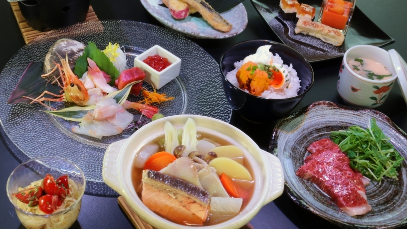【スタンダード】三石こぶ黒和牛の石焼き＆日高海鮮鍋コース＜鮭・サメガレイ＞しめは雲丹ご飯♪1/31迄