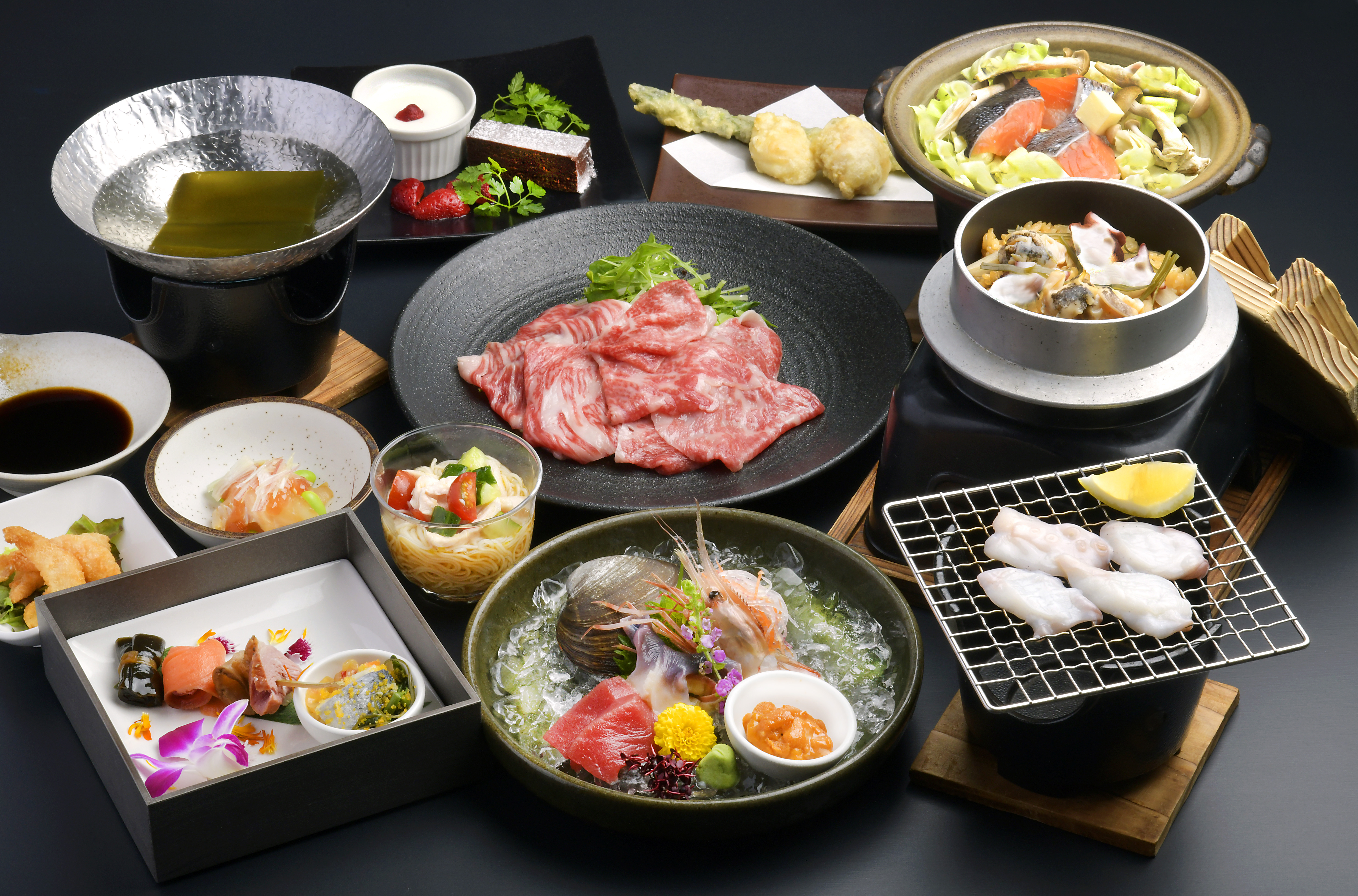 【グレードアップ】三石こぶ黒牛しゃぶしゃぶ・近海たこの網焼き