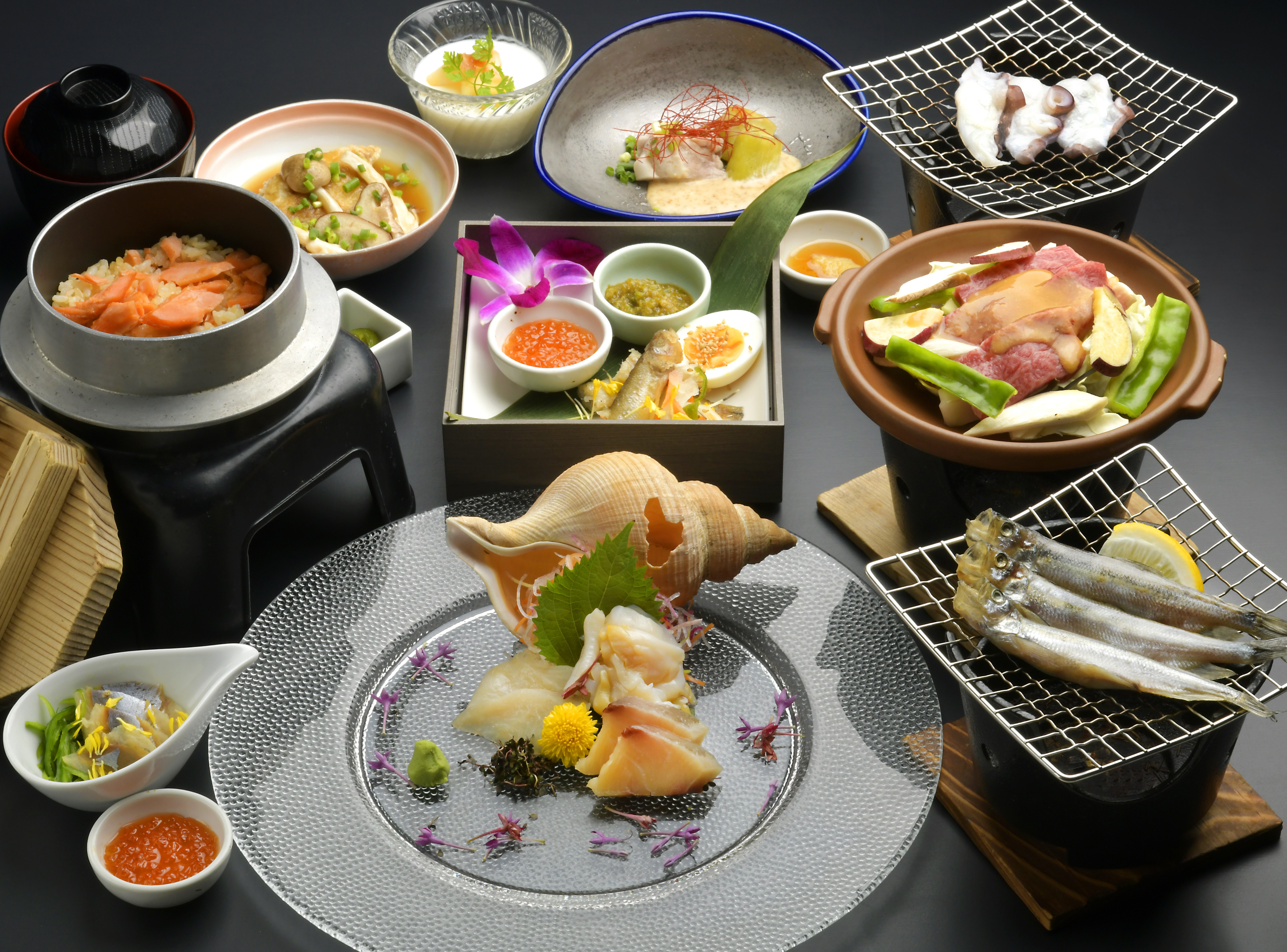 【グレードアップ】三石こぶ黒和牛ひだか焼き＆タコの炙り