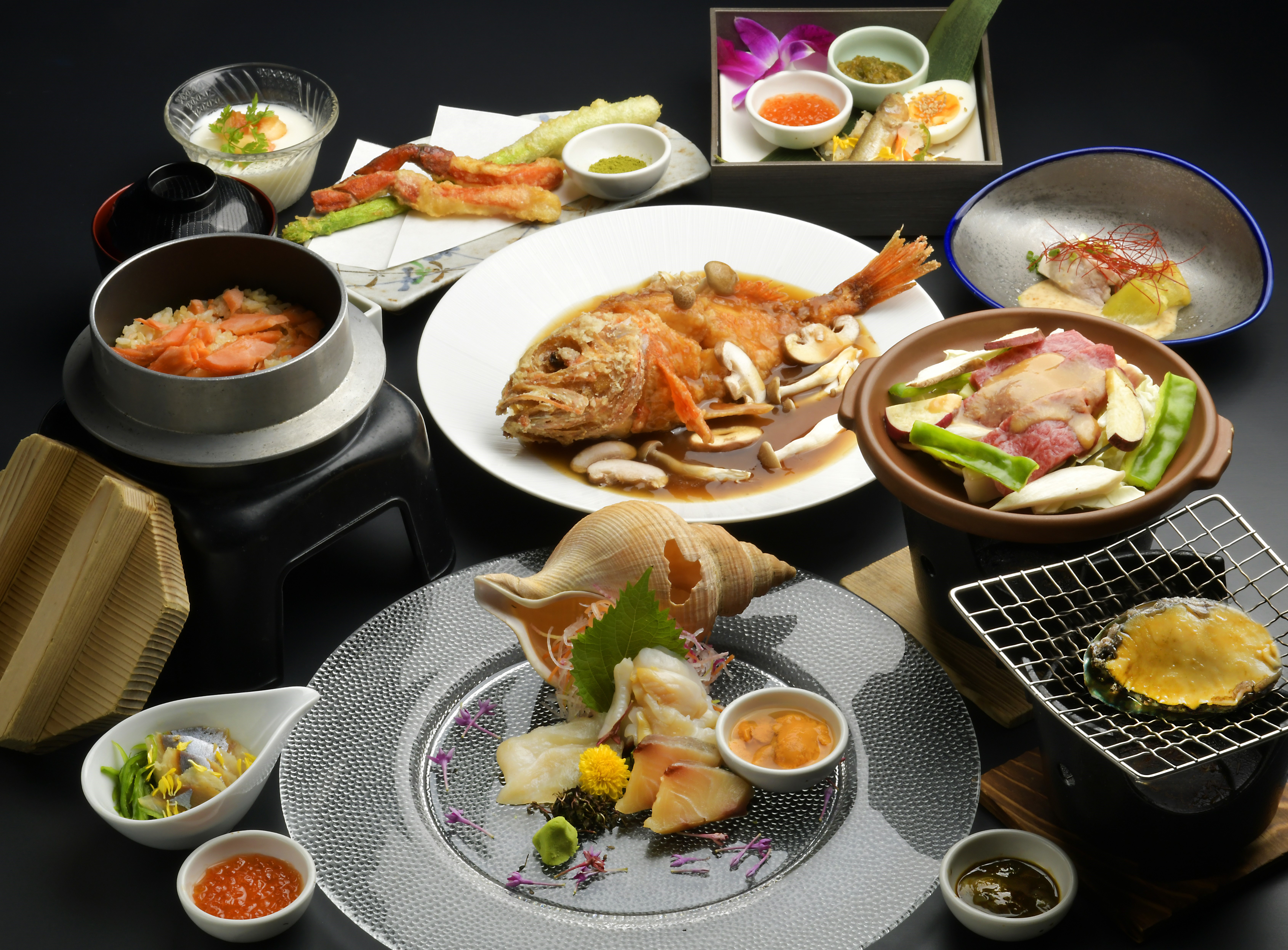 【最上級】活鮑の網焼き＆きんきの中華あんかけ