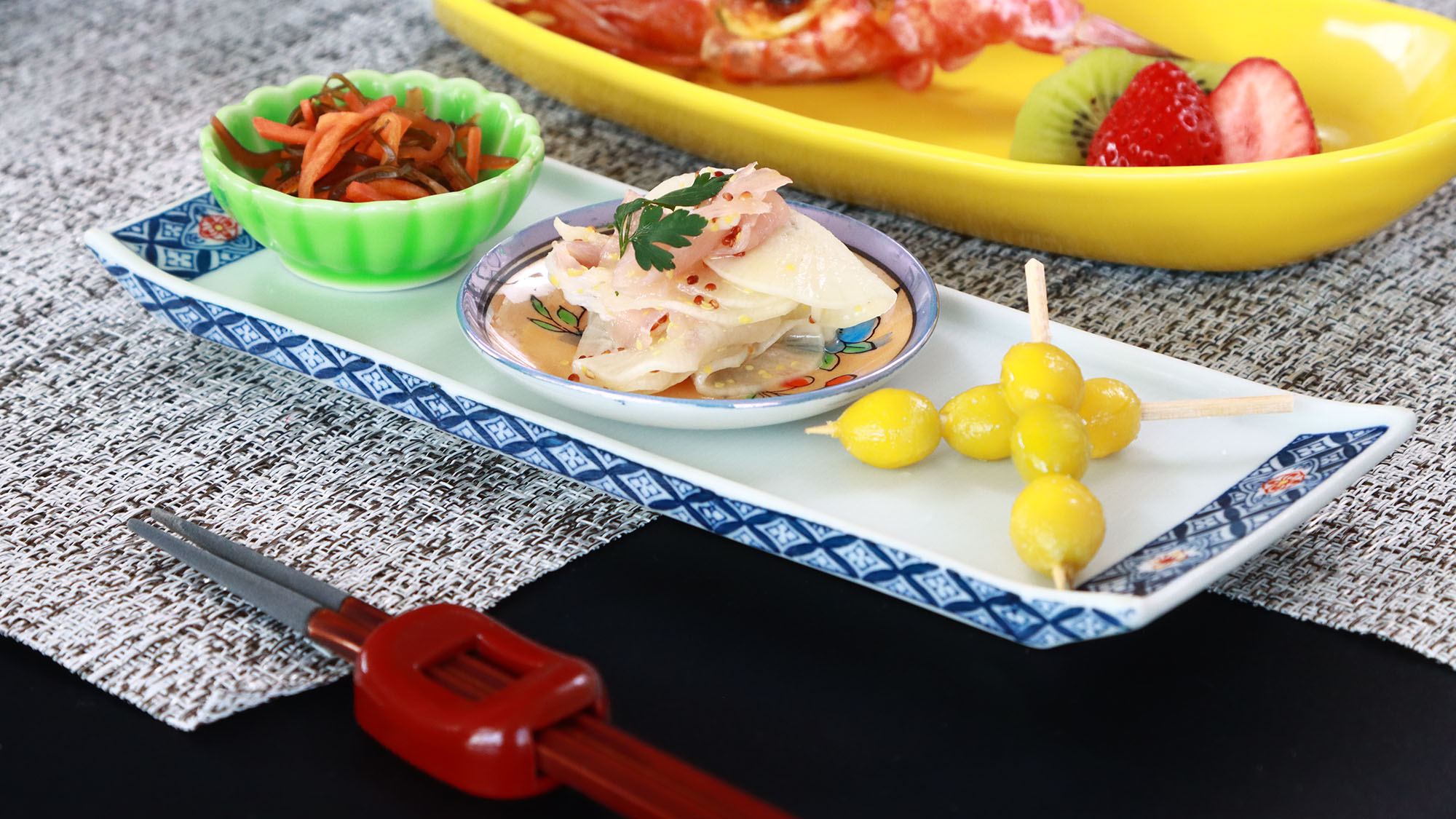 夕食　一例　先付3点盛り