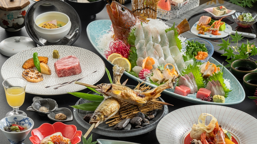 【最高ランク料理-夏の葵（Aoi）会席-】高級食材の饗宴＜アコウ姿造り×鮎塩焼き×シャトーブリアン＞
