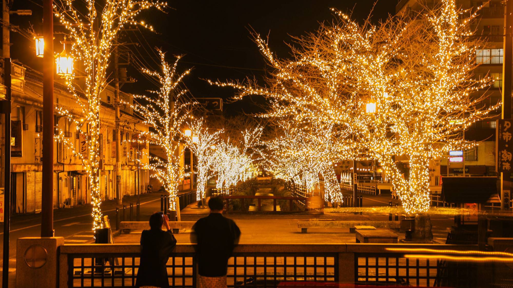 【イルミネーション＆デザートビュッフェ】石和温泉冬の風物詩〇きらめく桜並木散策！甲州牛尽くしの花桃膳