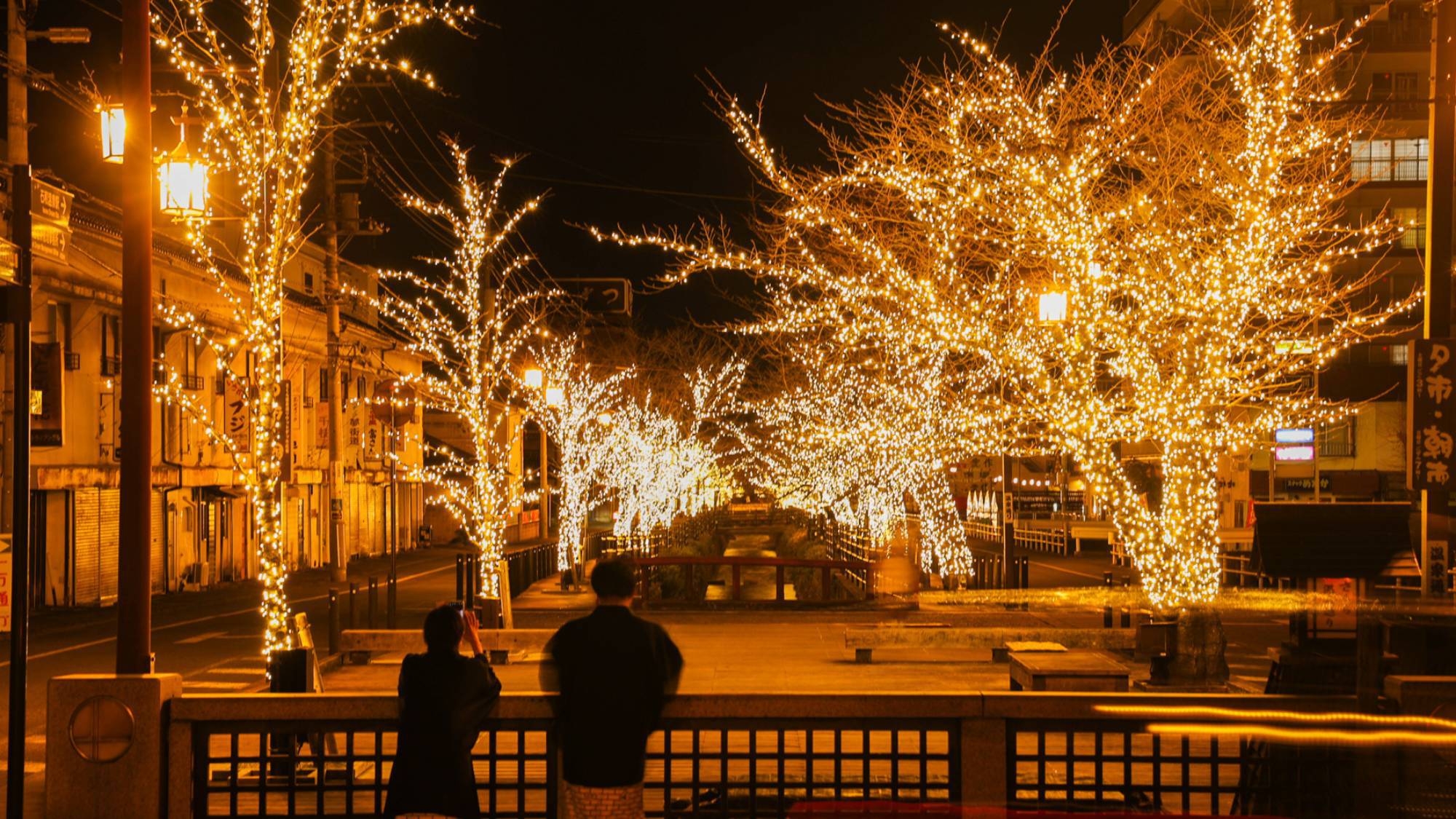 【イルミネーション＆デザートビュッフェ】石和温泉冬の風物詩〇きらめく桜並木散策！甲州牛尽くしの花桃膳