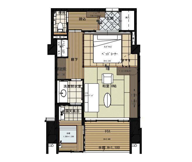 【紫水亭】客室イメージ（平面図）／キングサイズベッドルーム