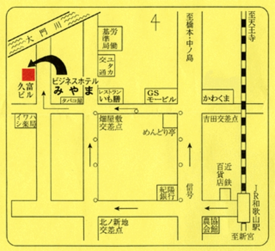 ＪＲ和歌山駅からの案内マップ。周辺は飲食街です。