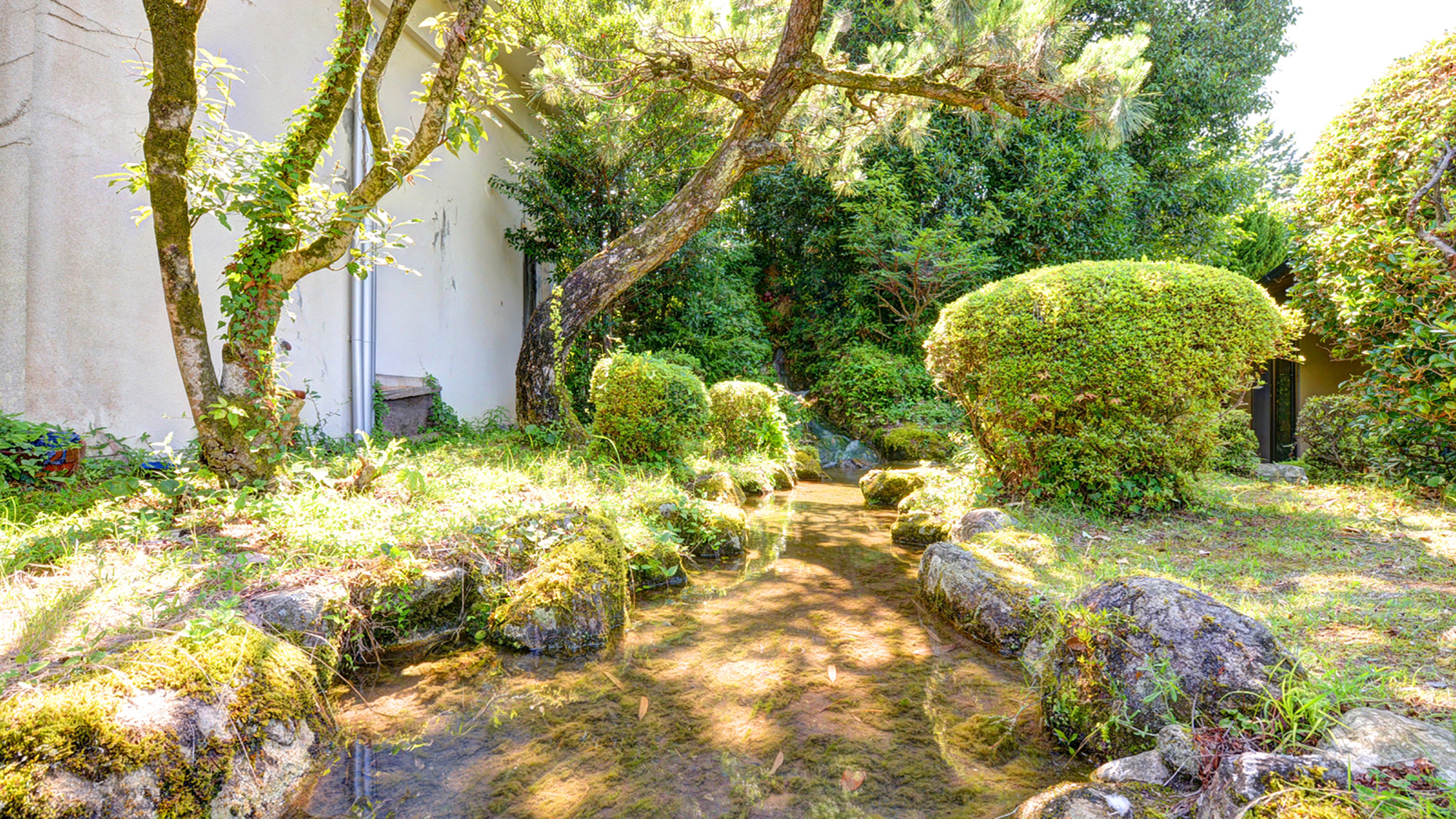 *中庭（日本庭園）/川が流れる日本庭園では四季折々の景色を楽しむことができます。