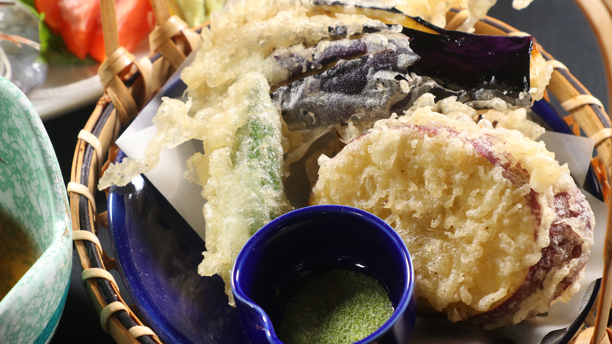 【夕食】季節野菜の天ぷら四種盛り＊