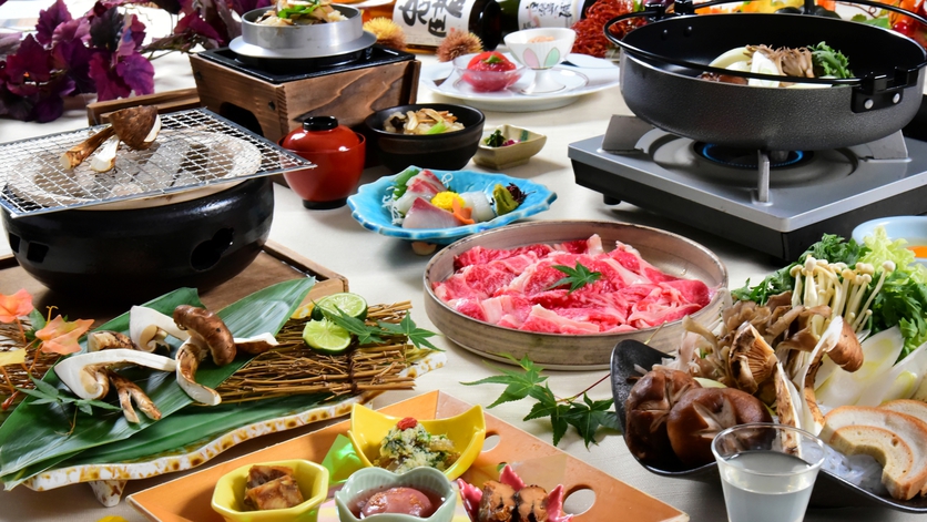 秋限定【播磨牛と松茸すき鍋プラン】松茸の炭火焼×播磨牛と松茸のすき鍋を楽しめる贅沢コース